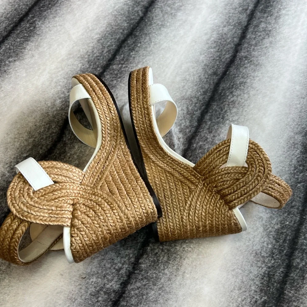 Jimmy Choo Delphi 100 Vao Latte Vachetta Leather Rope Wedges Espadrille